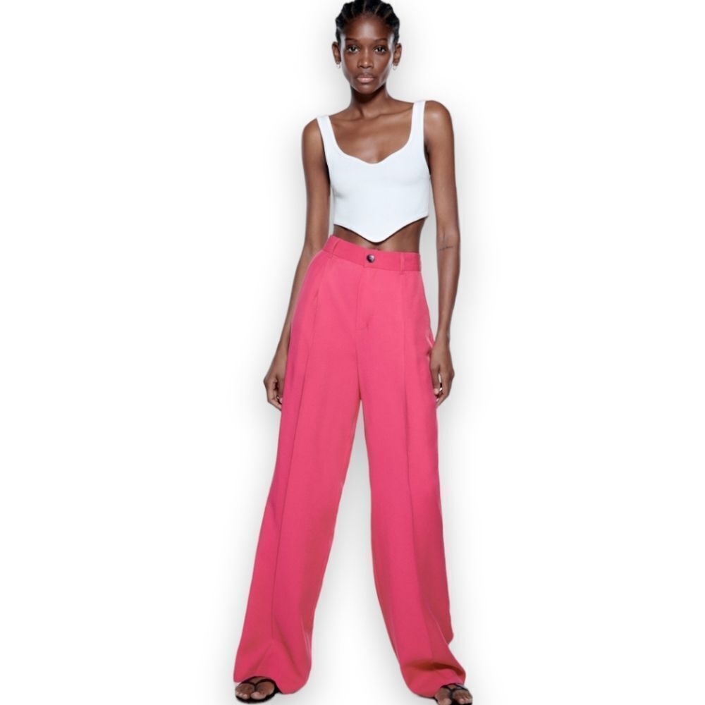 Zara Hot Pink Full Length High Waisted Darted Pleated Pants Trousers US S